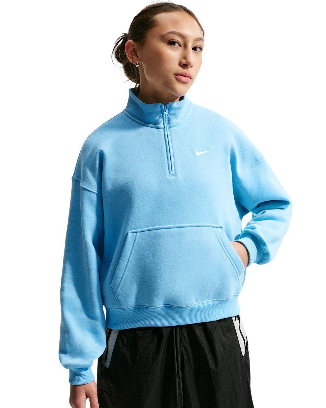 Nike Big Girls' Sportswear Studio Fleece Oversized 1/4 Zip - Blue - BLUE